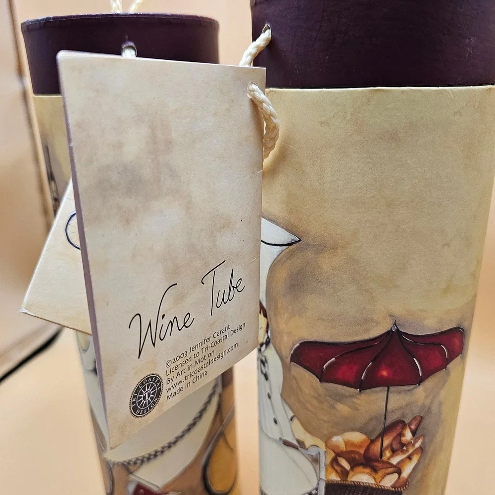 Vintage Tri Coastal Design Jennifer Garant 2 WineTube Gift Box Holder Chef Decor